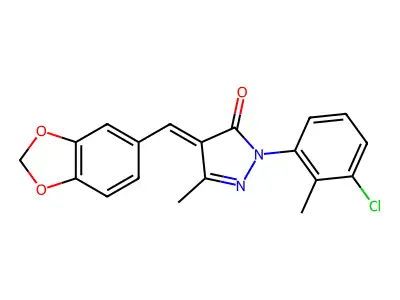 (4E)-4-(1,3-benzodioxol-5-ylmethylidene)-2-(3-chloro-2-methylphenyl)-5-methylpyrazol-3-one structure