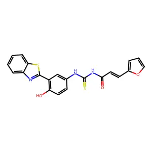(E)-N-((3-(benzo[d]thiazol-2-yl)-4-hydroxyphenyl)carbamothioyl)-3-(furan-2-yl)acrylamide structure