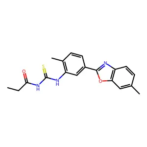 N-[[2-methyl-5-(6-methyl-1,3-benzoxazol-2-yl)phenyl]carbamothioyl]propanamide structure
