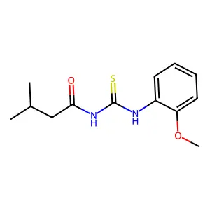 N-[(2-methoxyphenyl)carbamothioyl]-3-methylbutanamide structure