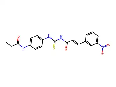 (E)-3-(3-nitrophenyl)-N-[[4-(propanoylamino)phenyl]carbamothioyl]prop-2-enamide structure