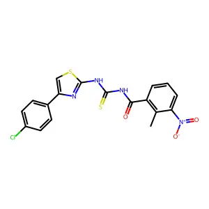 N-[[4-(4-chlorophenyl)-1,3-thiazol-2-yl]carbamothioyl]-2-methyl-3-nitrobenzamide structure