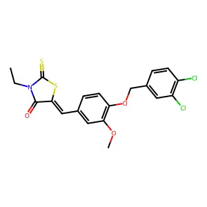 (5E)-5-[[4-[(3,4-dichlorophenyl)methoxy]-3-methoxyphenyl]methylidene]-3-ethyl-2-sulfanylidene-1,3-thiazolidin-4-one structure