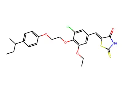 (5Z)-5-(4-{2-[4-(butan-2-yl)phenoxy]ethoxy}-3-chloro-5-ethoxybenzylidene)-2-thioxo-1,3-thiazolidin-4-one structure