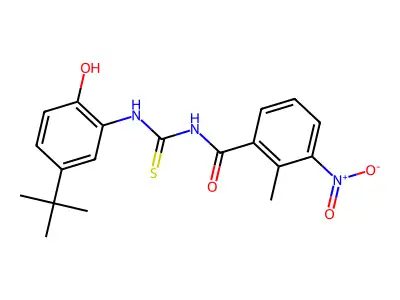 N-[(5-tert-butyl-2-hydroxyphenyl)carbamothioyl]-2-methyl-3-nitrobenzamide structure