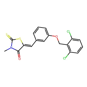(5E)-5-[[3-[(2,6-dichlorophenyl)methoxy]phenyl]methylidene]-3-methyl-2-sulfanylidene-1,3-thiazolidin-4-one structure