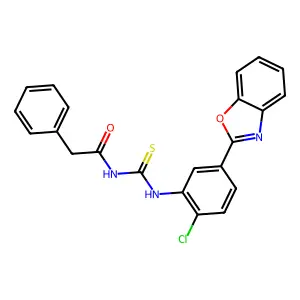 N-[[5-(1,3-benzoxazol-2-yl)-2-chlorophenyl]carbamothioyl]-2-phenylacetamide structure
