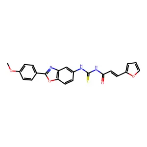 (2E)-3-(furan-2-yl)-N-{[2-(4-methoxyphenyl)-1,3-benzoxazol-5-yl]carbamothioyl}prop-2-enamide structure