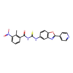 2-methyl-3-nitro-N-[(2-pyridin-4-yl-1,3-benzoxazol-5-yl)carbamothioyl]benzamide structure