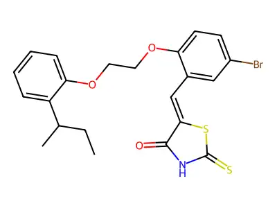 (5Z)-5-(5-bromo-2-{2-[2-(butan-2-yl)phenoxy]ethoxy}benzylidene)-2-thioxo-1,3-thiazolidin-4-one structure