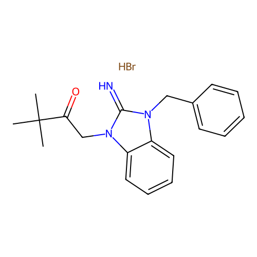 1-(3-benzyl-2-imino-2,3-dihydro-1H-benzo[d]imidazol-1-yl)-3,3-dimethylbutan-2-one hydrobromide structure