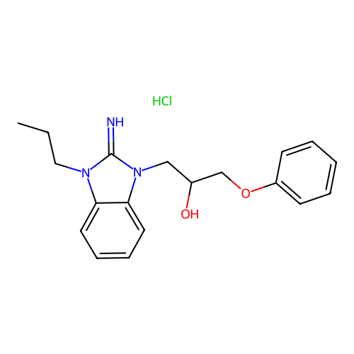 1-(2-imino-3-propyl-2,3-dihydro-1H-benzo[d]imidazol-1-yl)-3-phenoxypropan-2-ol hydrochloride structure