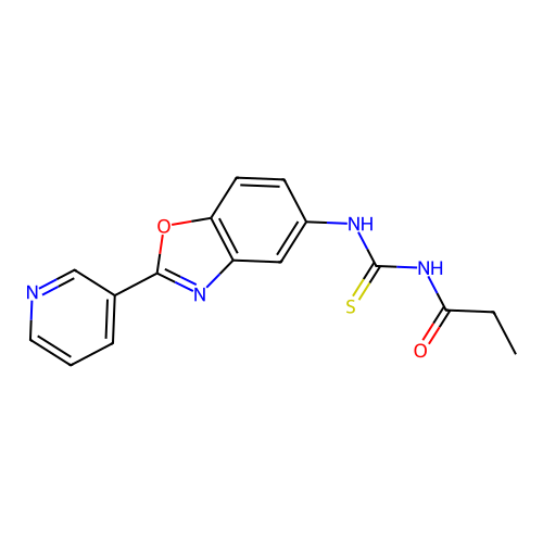 N-[(2-pyridin-3-yl-1,3-benzoxazol-5-yl)carbamothioyl]propanamide structure