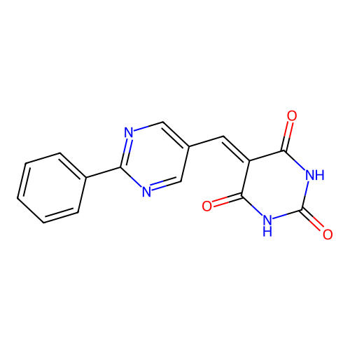 5-((2-phenylpyrimidin-5-yl)methylene)pyrimidine-2,4,6(1H,3H,5H)-trione structure
