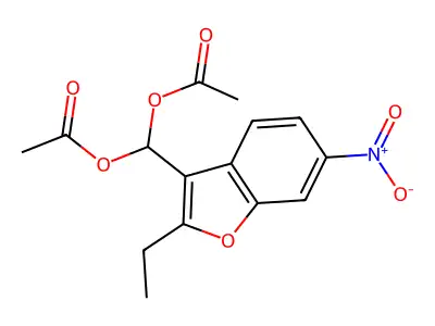 [Acetyloxy-(2-ethyl-6-nitro-1-benzofuran-3-yl)methyl] acetate structure