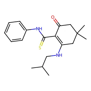 2-(isobutylamino)-4,4-dimethyl-6-oxo-N-phenyl-1-cyclohexene-1-carbothioamide structure