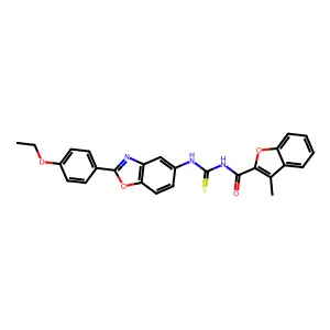 N-[[2-(4-ethoxyphenyl)-1,3-benzoxazol-5-yl]carbamothioyl]-3-methyl-1-benzofuran-2-carboxamide structure
