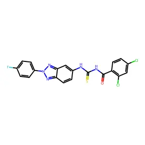 2,4-dichloro-N-[[2-(4-fluorophenyl)benzotriazol-5-yl]carbamothioyl]benzamide structure
