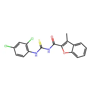 N-[(2,4-dichlorophenyl)carbamothioyl]-3-methyl-1-benzofuran-2-carboxamide structure