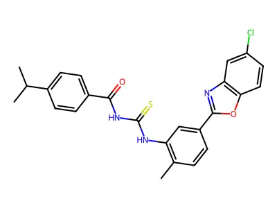 N-[[5-(5-chloro-1,3-benzoxazol-2-yl)-2-methylphenyl]carbamothioyl]-4-propan-2-ylbenzamide structure
