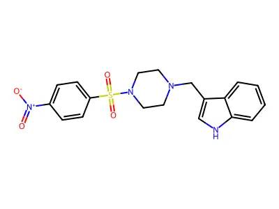 3-[[4-(4-nitrophenyl)sulfonylpiperazin-1-yl]methyl]-1H-indole structure