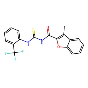 3-methyl-N-{[2-(trifluoromethyl)phenyl]carbamothioyl}-1-benzofuran-2-carboxamide structure