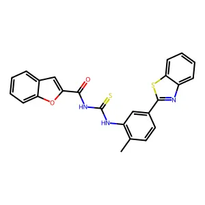 N-[[5-(1,3-benzothiazol-2-yl)-2-methylphenyl]carbamothioyl]-1-benzofuran-2-carboxamide structure
