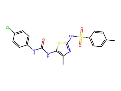 N-(5-{[(4-chloroanilino)carbonyl]amino}-4-methyl-1,3-thiazol-2-yl)-4-methylbenzenesulfonamide structure