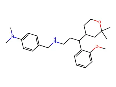 4-[[[3-(2,2-dimethyloxan-4-yl)-3-(2-methoxyphenyl)propyl]amino]methyl]-N,N-dimethylaniline structure