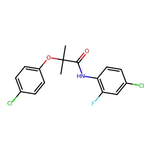 N-(4-chloro-2-fluorophenyl)-2-(4-chlorophenoxy)-2-methylpropanamide structure
