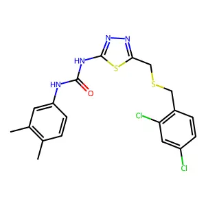 1-(5-{[(2,4-dichlorobenzyl)sulfanyl]methyl}-1,3,4-thiadiazol-2-yl)-3-(3,4-dimethylphenyl)urea structure