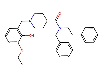 N-benzyl-1-(3-ethoxy-2-hydroxybenzyl)-N-(2-phenylethyl)piperidine-4-carboxamide structure