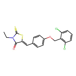 (5E)-5-[[4-[(2,6-dichlorophenyl)methoxy]phenyl]methylidene]-3-ethyl-2-sulfanylidene-1,3-thiazolidin-4-one structure