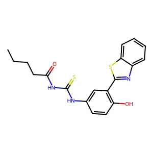 N-{[3-(1,3-benzothiazol-2-yl)-4-hydroxyphenyl]carbamothioyl}pentanamide structure