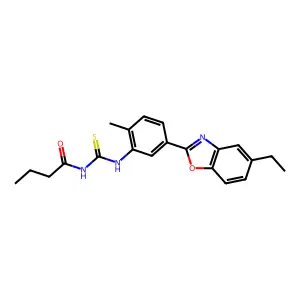 N-[[5-(5-ethyl-1,3-benzoxazol-2-yl)-2-methylphenyl]carbamothioyl]butanamide structure