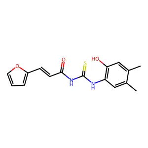 (E)-3-(furan-2-yl)-N-[(2-hydroxy-4,5-dimethylphenyl)carbamothioyl]prop-2-enamide structure