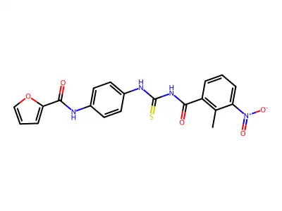 N-[4-[(2-methyl-3-nitrobenzoyl)carbamothioylamino]phenyl]furan-2-carboxamide structure