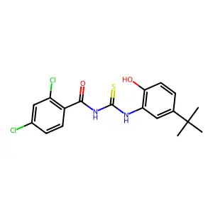 N-[(5-tert-butyl-2-hydroxyphenyl)carbamothioyl]-2,4-dichlorobenzamide structure