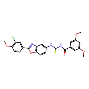 N-[[2-(3-chloro-4-methoxyphenyl)-1,3-benzoxazol-5-yl]carbamothioyl]-3,5-dimethoxybenzamide structure