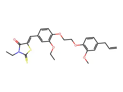 (5Z)-5-(3-ethoxy-4-{2-[2-methoxy-4-(prop-2-en-1-yl)phenoxy]ethoxy}benzylidene)-3-ethyl-2-thioxo-1,3-thiazolidin-4-one structure