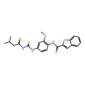 N-(2-methoxy-4-{[(3-methylbutanoyl)carbamothioyl]amino}phenyl)-1-benzofuran-2-carboxamide structure