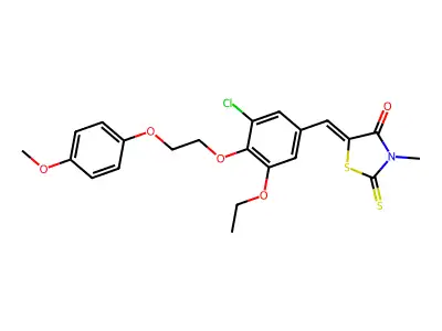 (5Z)-5-[[3-chloro-5-ethoxy-4-[2-(4-methoxyphenoxy)ethoxy]phenyl]methylidene]-3-methyl-2-sulfanylidene-1,3-thiazolidin-4-one structure