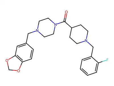 [4-(1,3-benzodioxol-5-ylmethyl)piperazin-1-yl]-[1-[(2-fluorophenyl)methyl]piperidin-4-yl]methanone structure