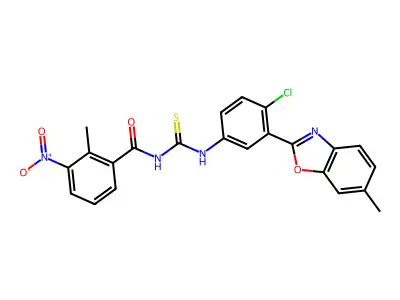 N-[[4-chloro-3-(6-methyl-1,3-benzoxazol-2-yl)phenyl]carbamothioyl]-2-methyl-3-nitrobenzamide structure