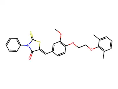 (5Z)-5-[[4-[2-(2,6-dimethylphenoxy)ethoxy]-3-methoxyphenyl]methylidene]-3-phenyl-2-sulfanylidene-1,3-thiazolidin-4-one structure