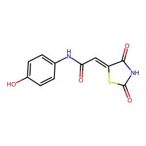 2-(2,4-dioxo(1,3-thiazolidin-5-ylidene))-N-(4-hydroxyphenyl)acetamide structure