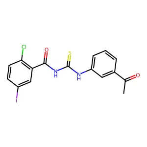 N-[(3-acetylphenyl)carbamothioyl]-2-chloro-5-iodobenzamide structure