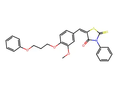 (5E)-5-[3-methoxy-4-(3-phenoxypropoxy)benzylidene]-3-phenyl-2-thioxo-1,3-thiazolidin-4-one structure