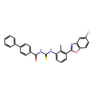 N-[[3-(5-chloro-1,3-benzoxazol-2-yl)-2-methylphenyl]carbamothioyl]-4-phenylbenzamide structure