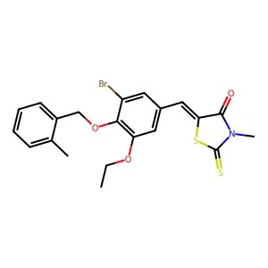 (5E)-5-[[3-bromo-5-ethoxy-4-[(2-methylphenyl)methoxy]phenyl]methylidene]-3-methyl-2-sulfanylidene-1,3-thiazolidin-4-one structure